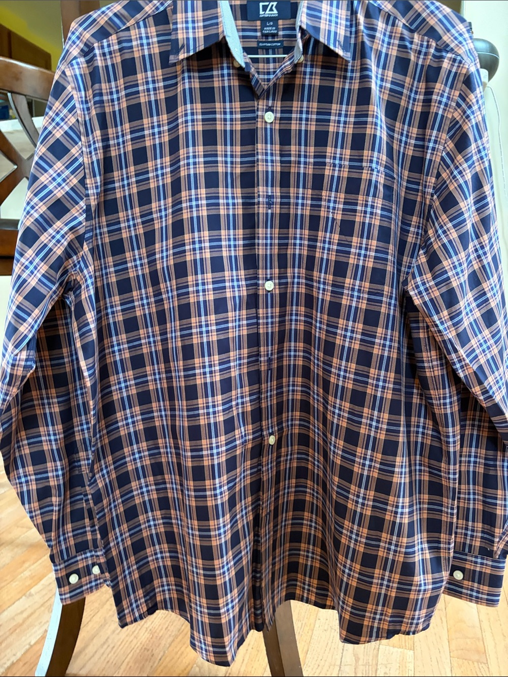 Cutter & Buck Plaid Button-Down Shirt in Navy and Orange